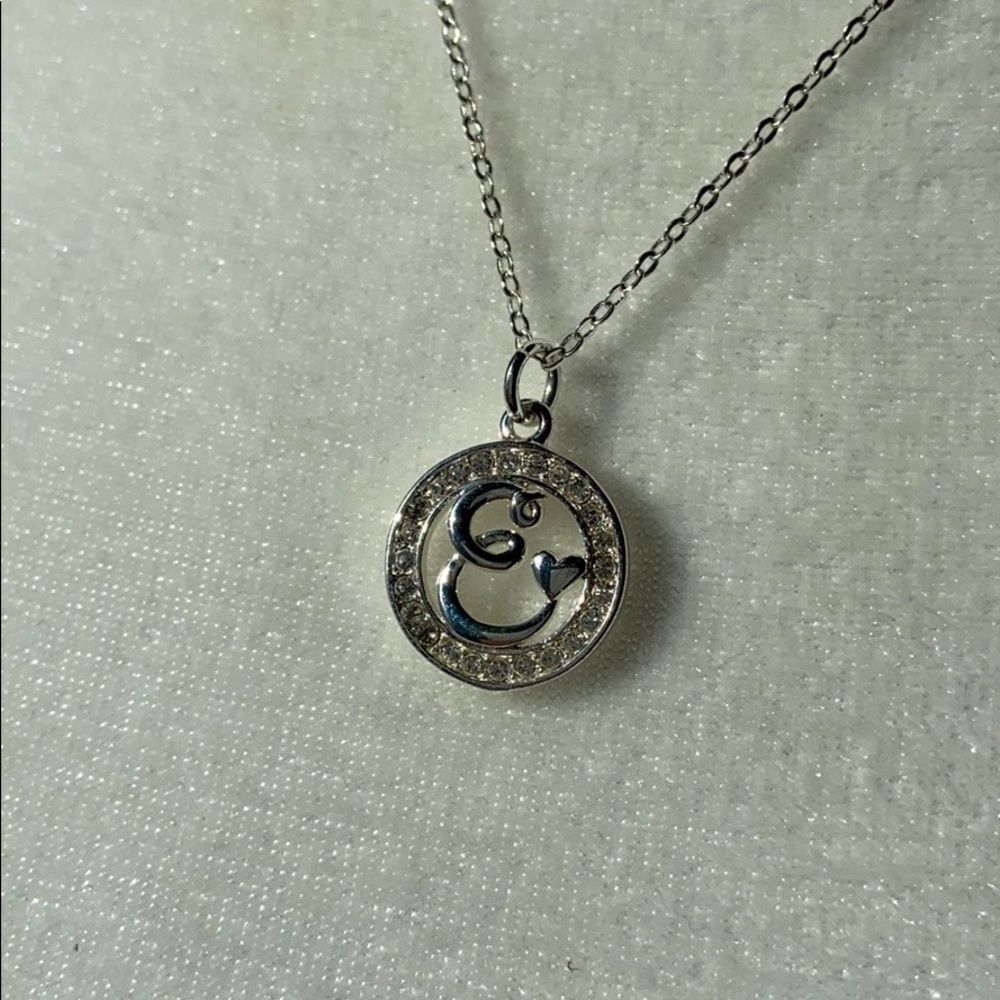 “E” Cursive Initial Rhinestone Silver Necklace - image 2